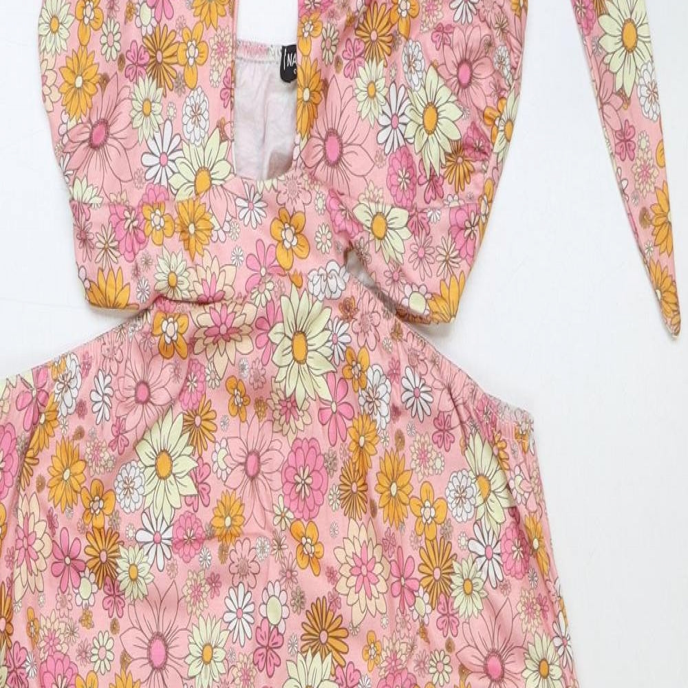 Nasty Gal Womens Pink Floral Polyester Maxi Size 8 Halter Tie