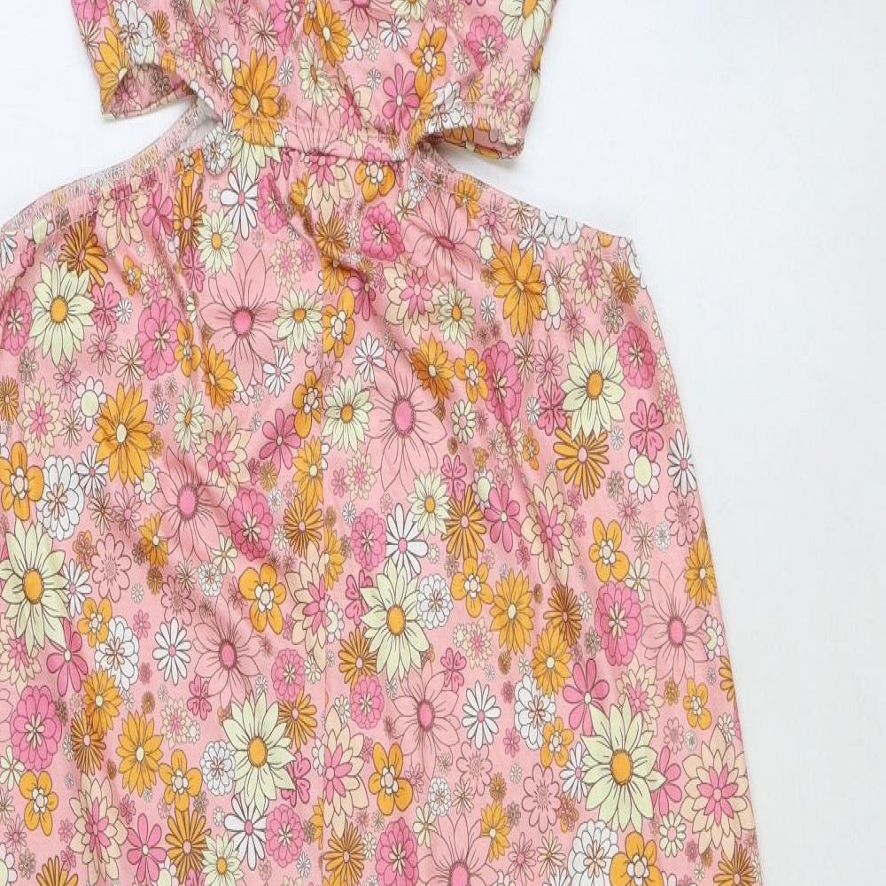 Nasty Gal Womens Pink Floral Polyester Maxi Size 8 Halter Tie