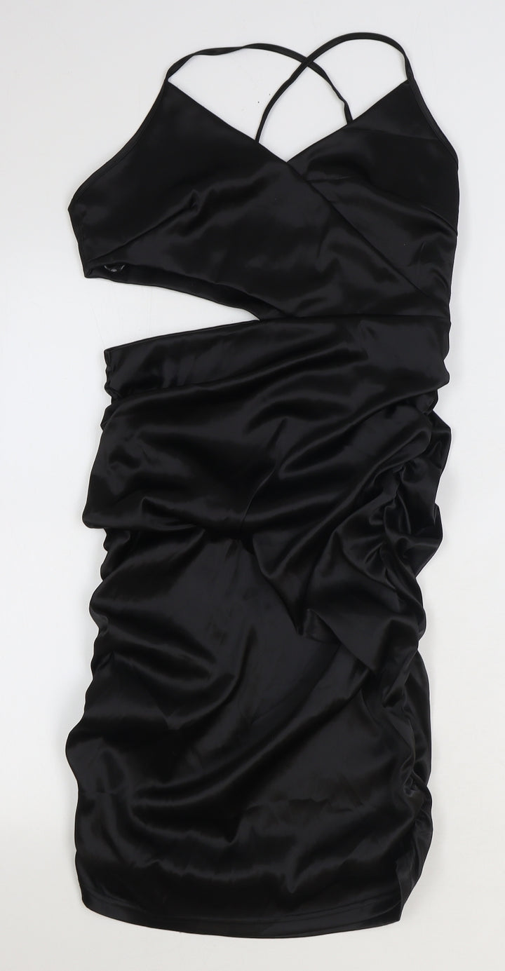 Missguided Womens Black Polyester Bodycon Size 10 V-Neck Zip