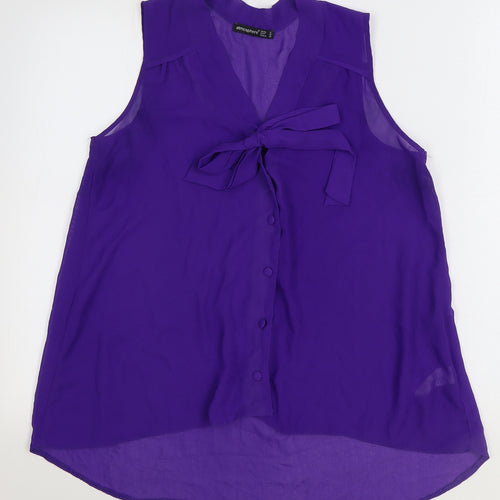 Primark Womens Purple Polyester Basic Blouse Size 12 V-Neck - Pussy Bow Neck