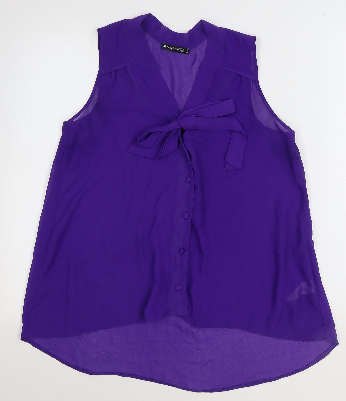 Primark Womens Purple Polyester Basic Blouse Size 12 V-Neck - Pussy Bow Neck