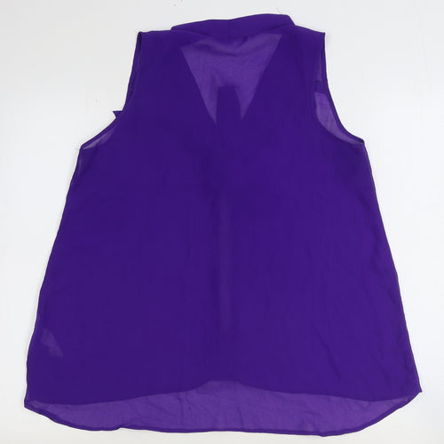 Primark Womens Purple Polyester Basic Blouse Size 12 V-Neck - Pussy Bow Neck