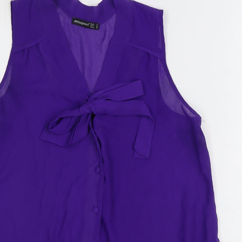 Primark Womens Purple Polyester Basic Blouse Size 12 V-Neck - Pussy Bow Neck