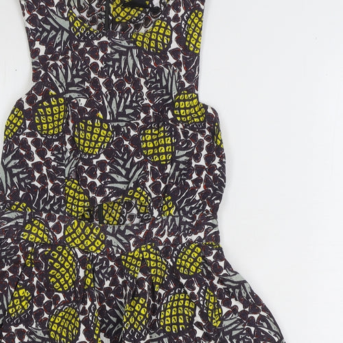 Topshop Womens Brown Geometric 100% Cotton Mini Size 10 Boat Neck Zip - Pineapple Print