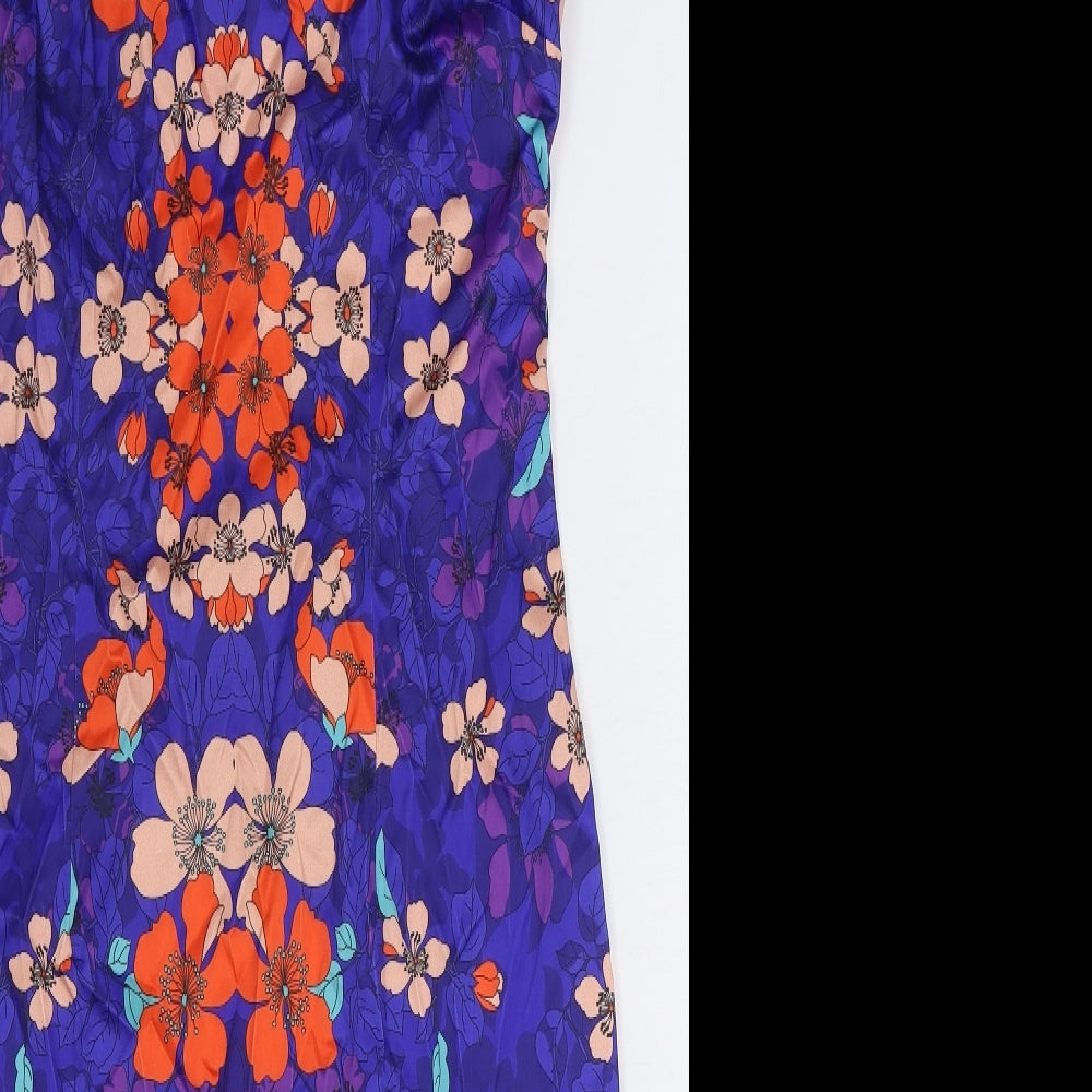 F&F Womens Blue Floral Polyester Pencil Dress Size 10 Boat Neck Zip