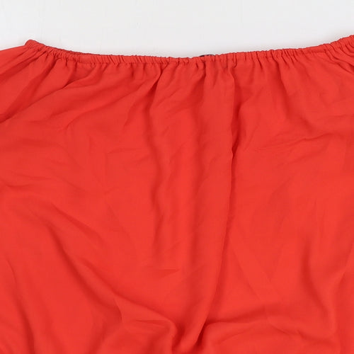 Boohoo Womens Red Polyester Cropped Blouse Size 8 Boat Neck - Flute Sleeve