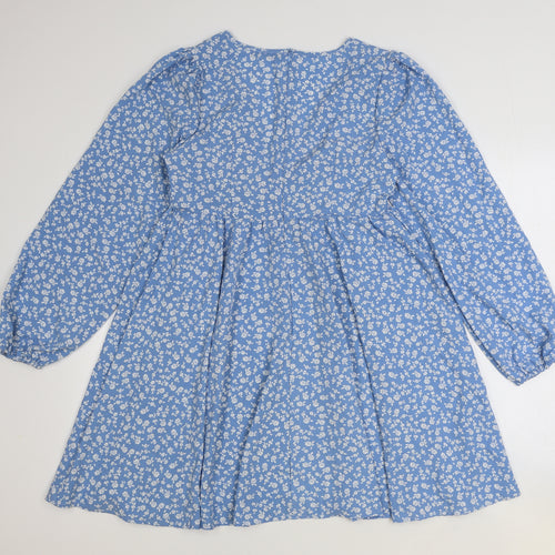SheIn Womens Blue Geometric Polyester A-Line Size M V-Neck Zip