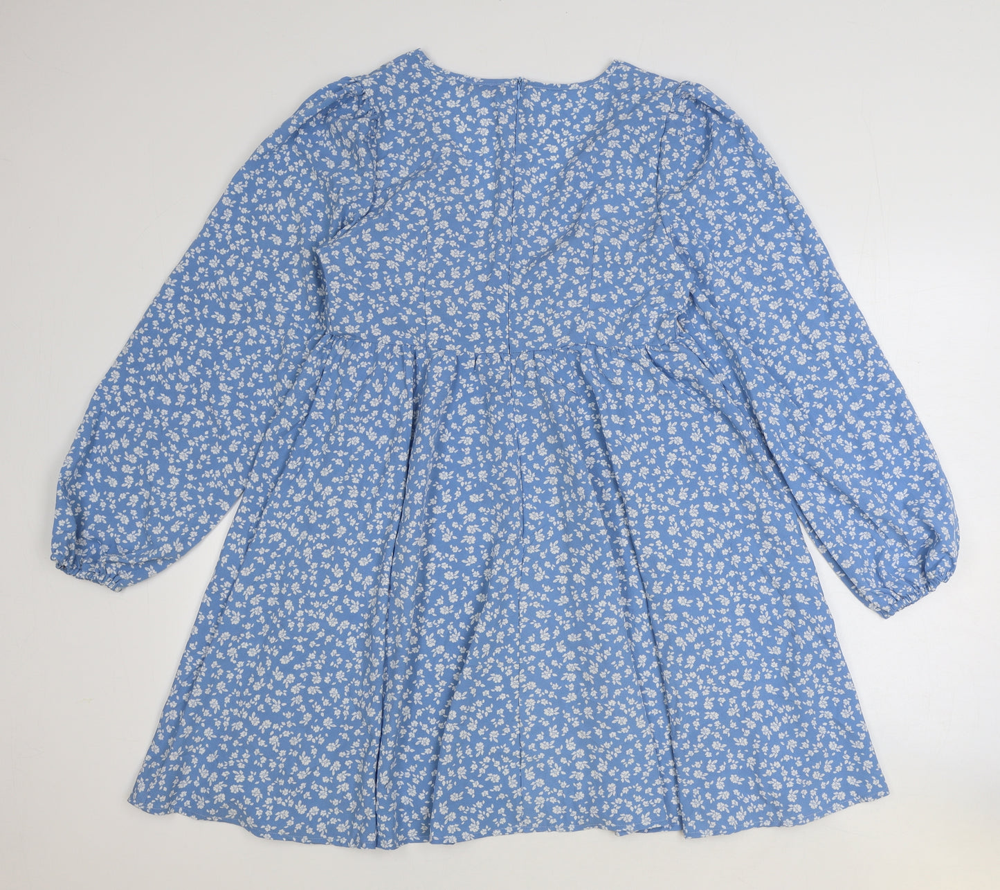 SheIn Womens Blue Geometric Polyester A-Line Size M V-Neck Zip