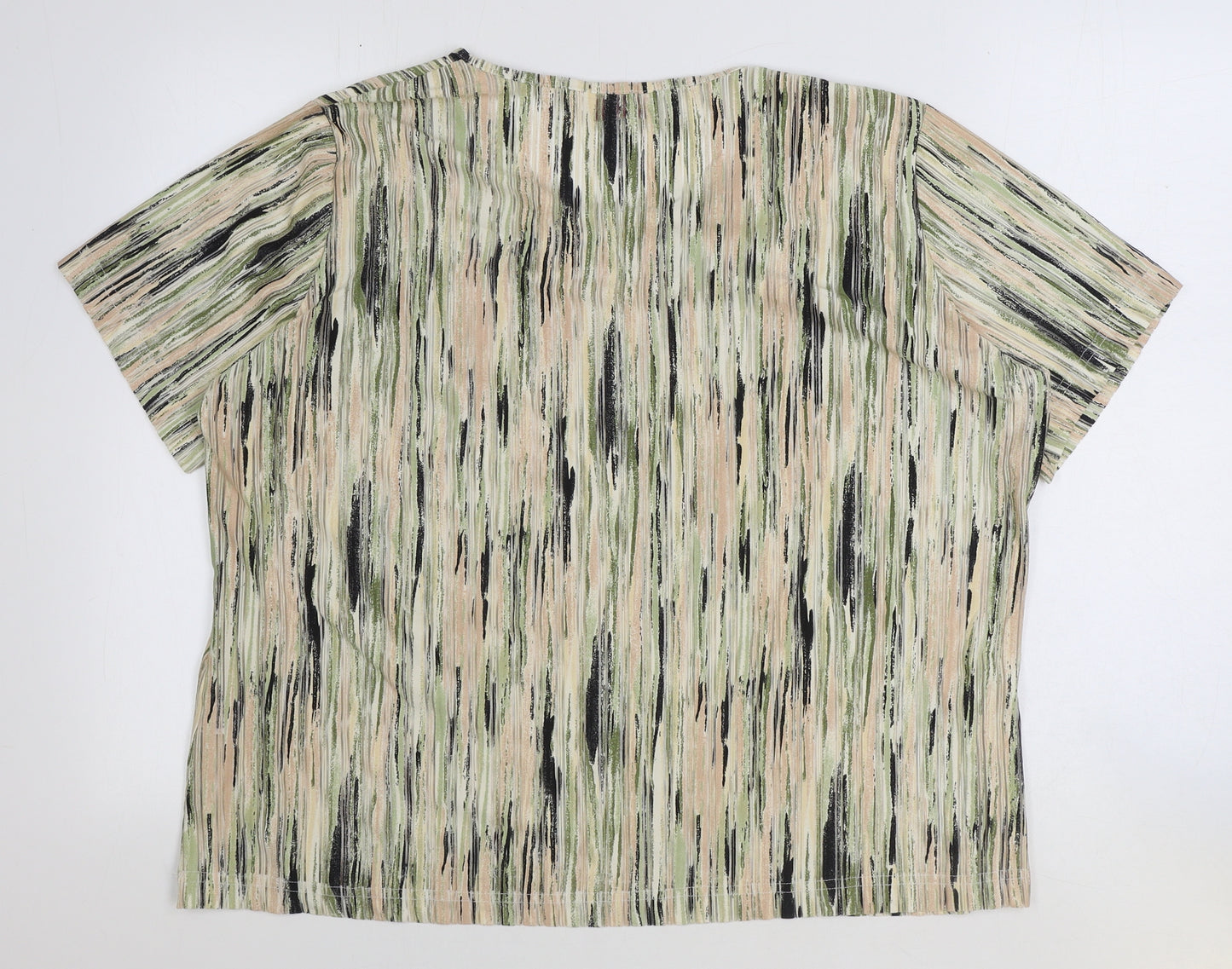 Bonmarché Womens Ivory Geometric Polyester Basic T-Shirt Size XL V-Neck