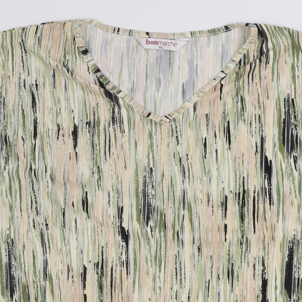 Bonmarché Womens Ivory Geometric Polyester Basic T-Shirt Size XL V-Neck
