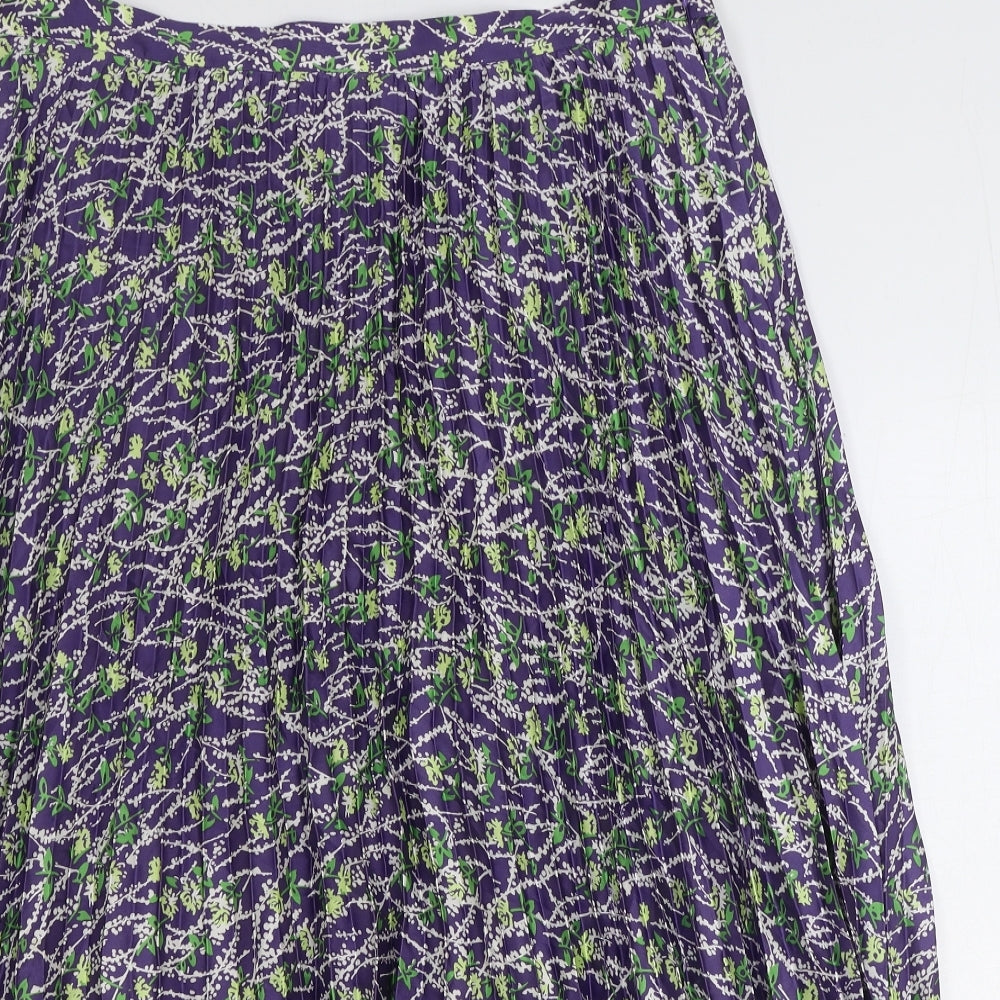 Marks and Spencer Womens Purple Geometric Polyester Swing Skirt Size 16 Zip