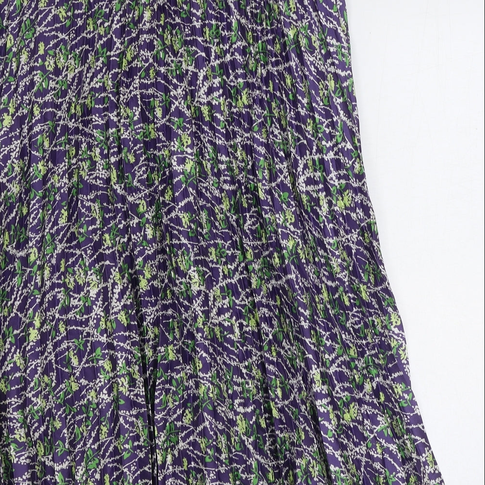 Marks and Spencer Womens Purple Geometric Polyester Swing Skirt Size 16 Zip