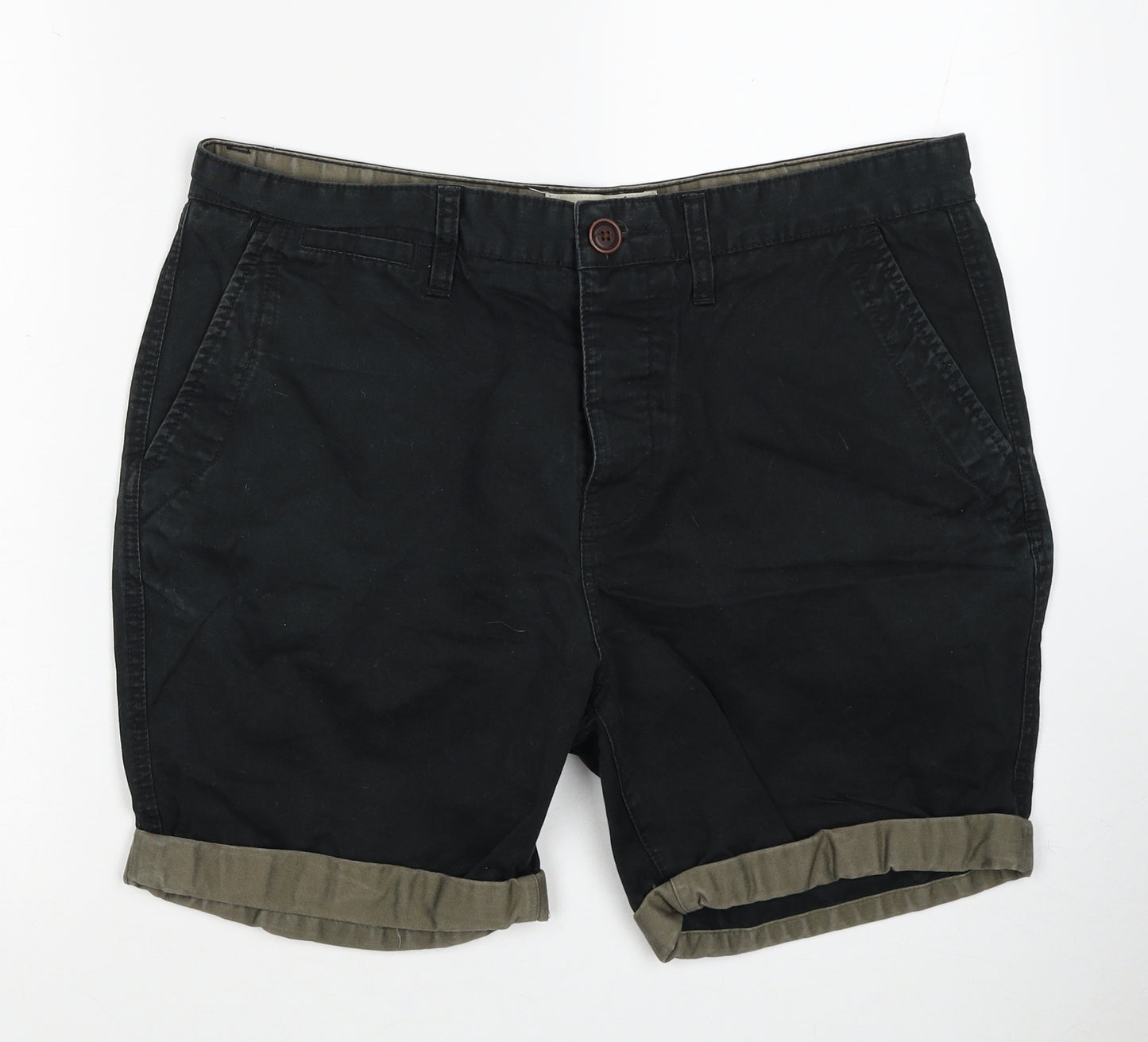 NEXT Mens Black Cotton Chino Shorts Size 36 in Regular Zip