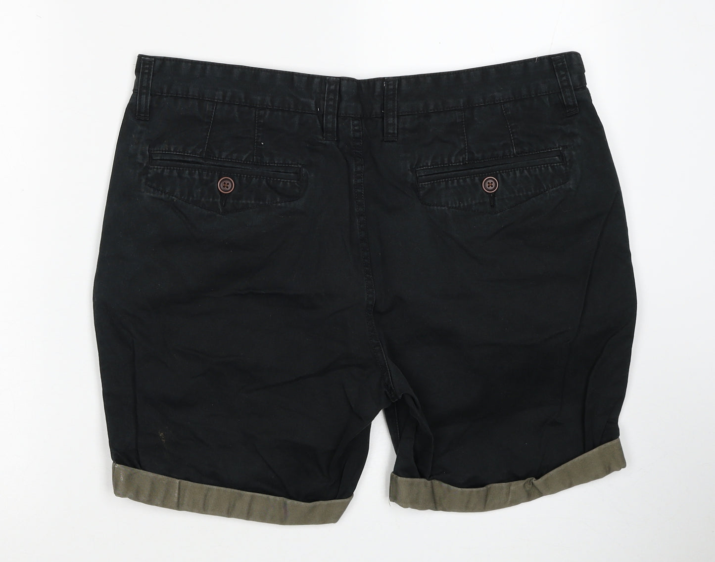 NEXT Mens Black Cotton Chino Shorts Size 36 in Regular Zip