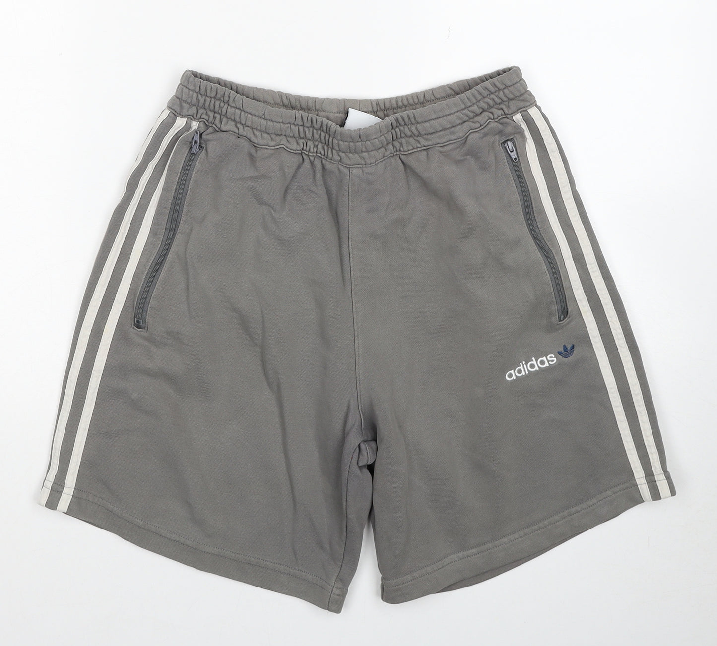 adidas Mens Grey Striped Cotton Sweat Shorts Size M Regular Drawstring