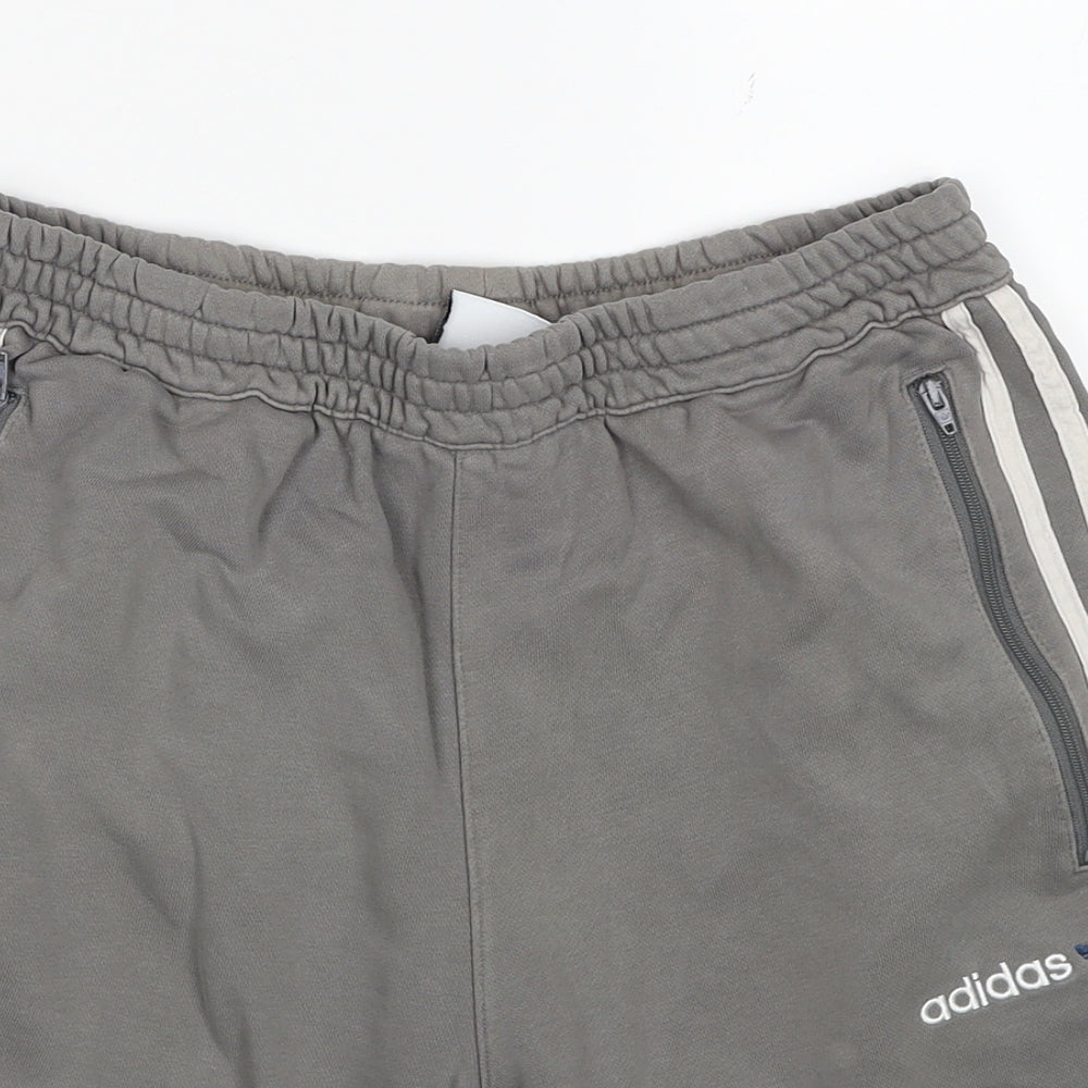 adidas Mens Grey Striped Cotton Sweat Shorts Size M Regular Drawstring