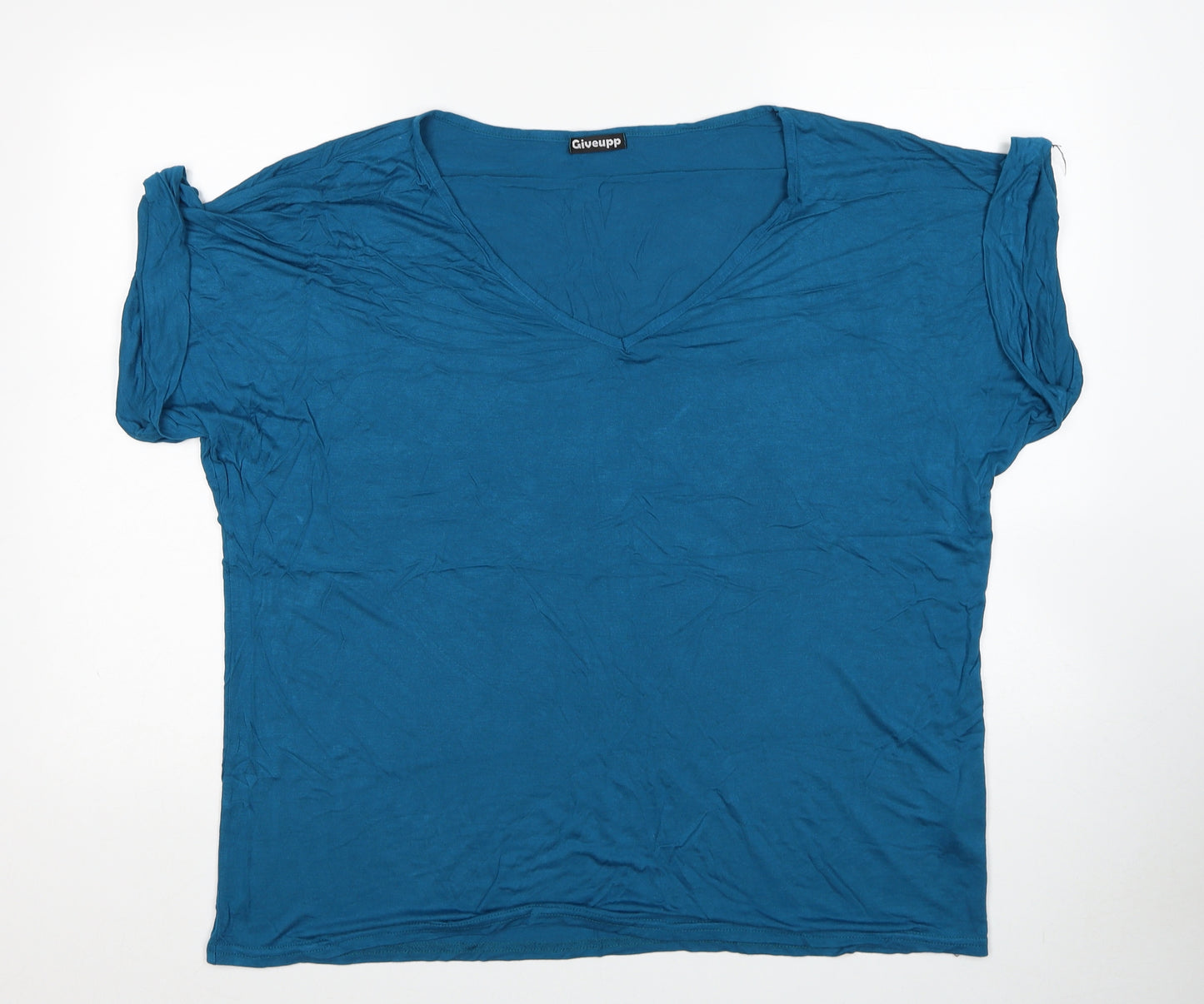 Giveupp Womens Blue Viscose Basic T-Shirt One Size V-Neck
