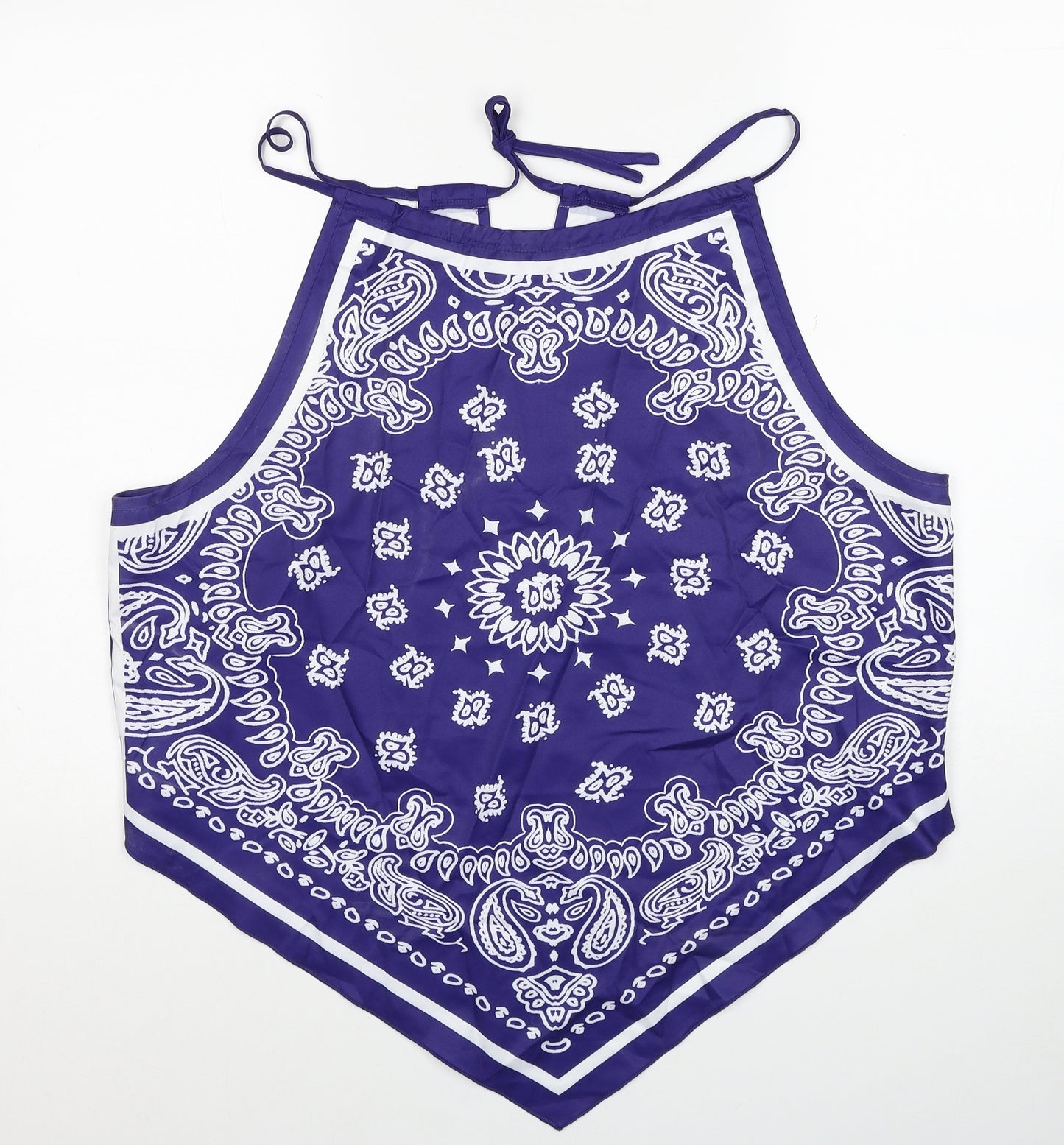 SheIn Womens Blue Geometric Polyester Basic Blouse Size 2XL Halter - Bandana
