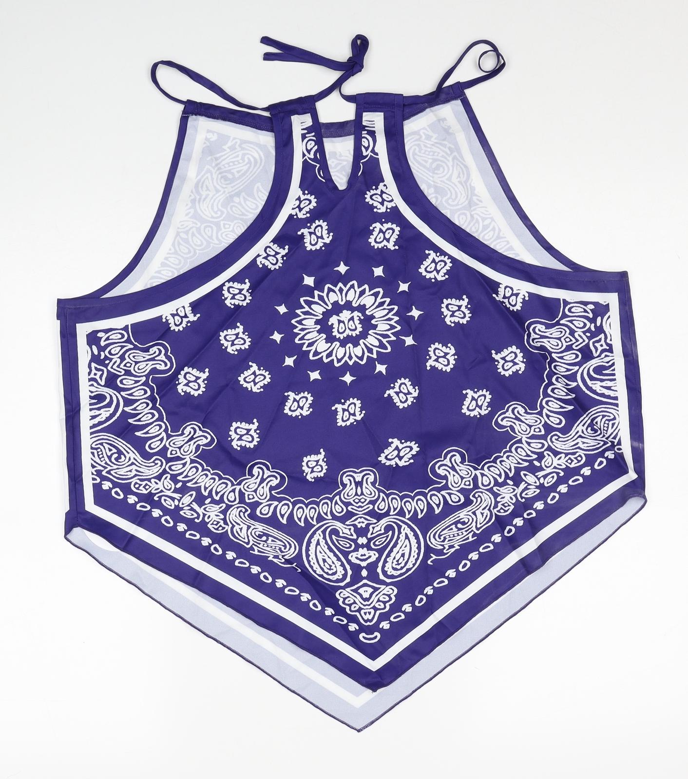 SheIn Womens Blue Geometric Polyester Basic Blouse Size 2XL Halter - Bandana
