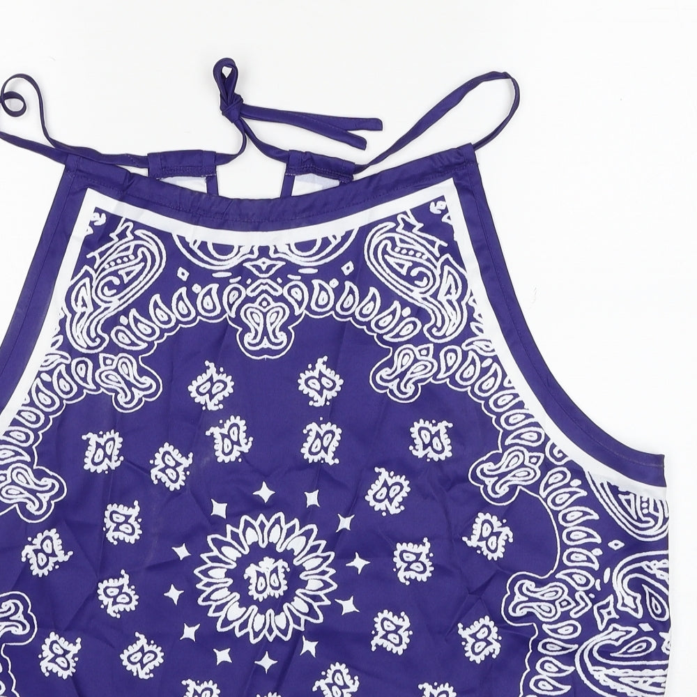 SheIn Womens Blue Geometric Polyester Basic Blouse Size 2XL Halter - Bandana