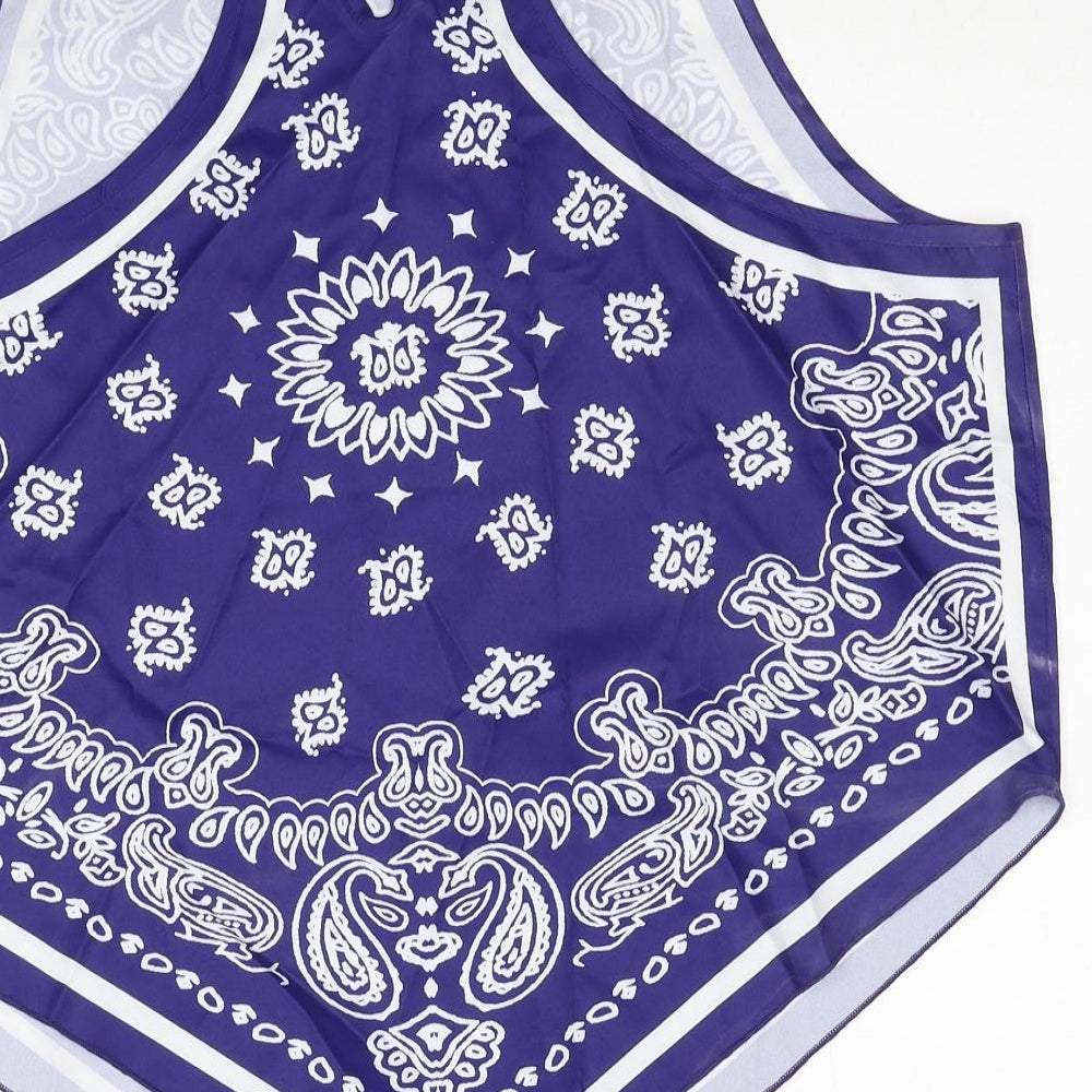 SheIn Womens Blue Geometric Polyester Basic Blouse Size 2XL Halter - Bandana