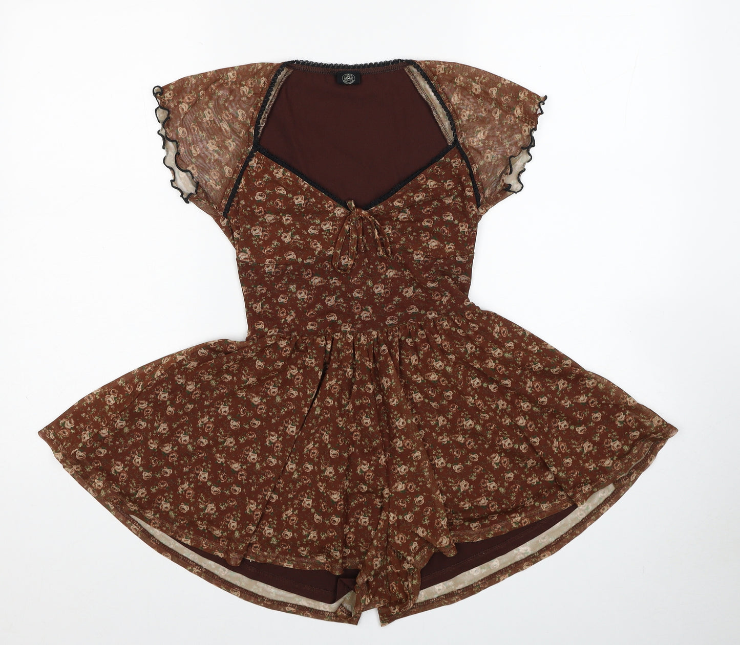 Urban Outfitters Womens Brown Floral Polyester Playsuit One-Piece Size XS Pullover