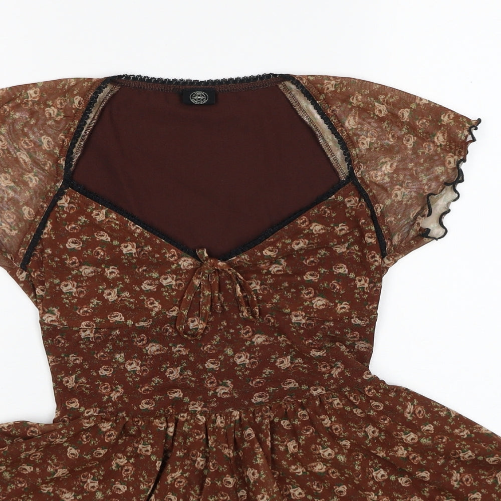 Urban Outfitters Womens Brown Floral Polyester Playsuit One-Piece Size XS Pullover