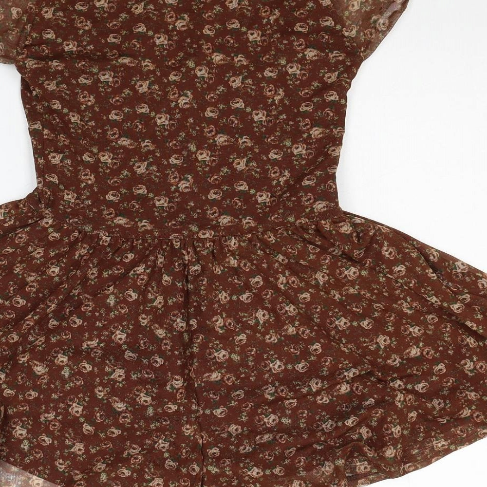 Urban Outfitters Womens Brown Floral Polyester Playsuit One-Piece Size XS Pullover