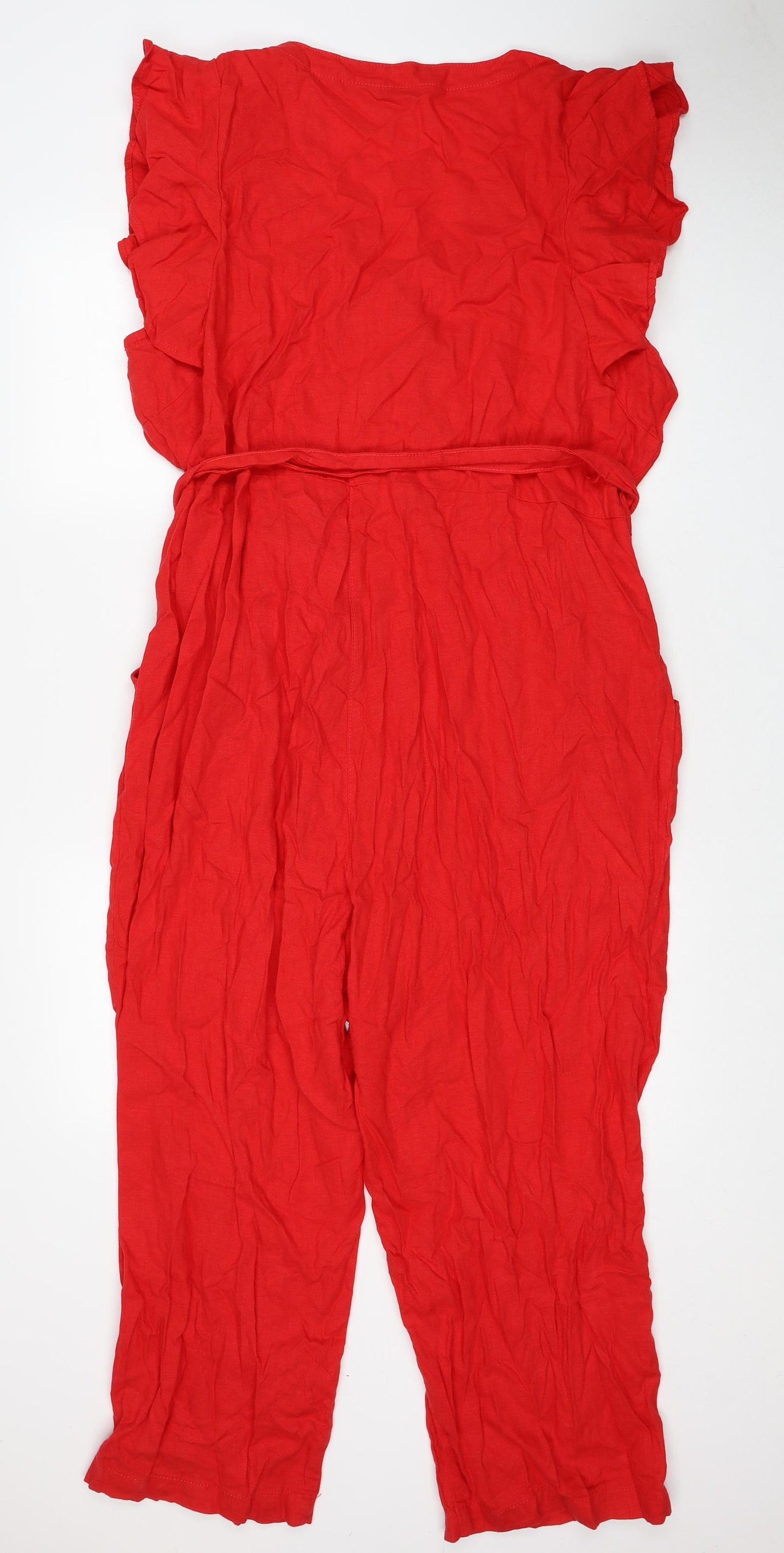 George Womens Red Linen Jumpsuit One-Piece Size 20 Button