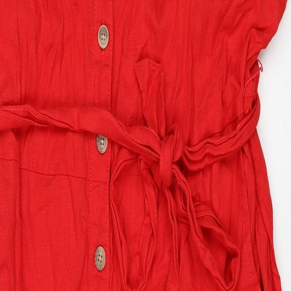 George Womens Red Linen Jumpsuit One-Piece Size 20 Button