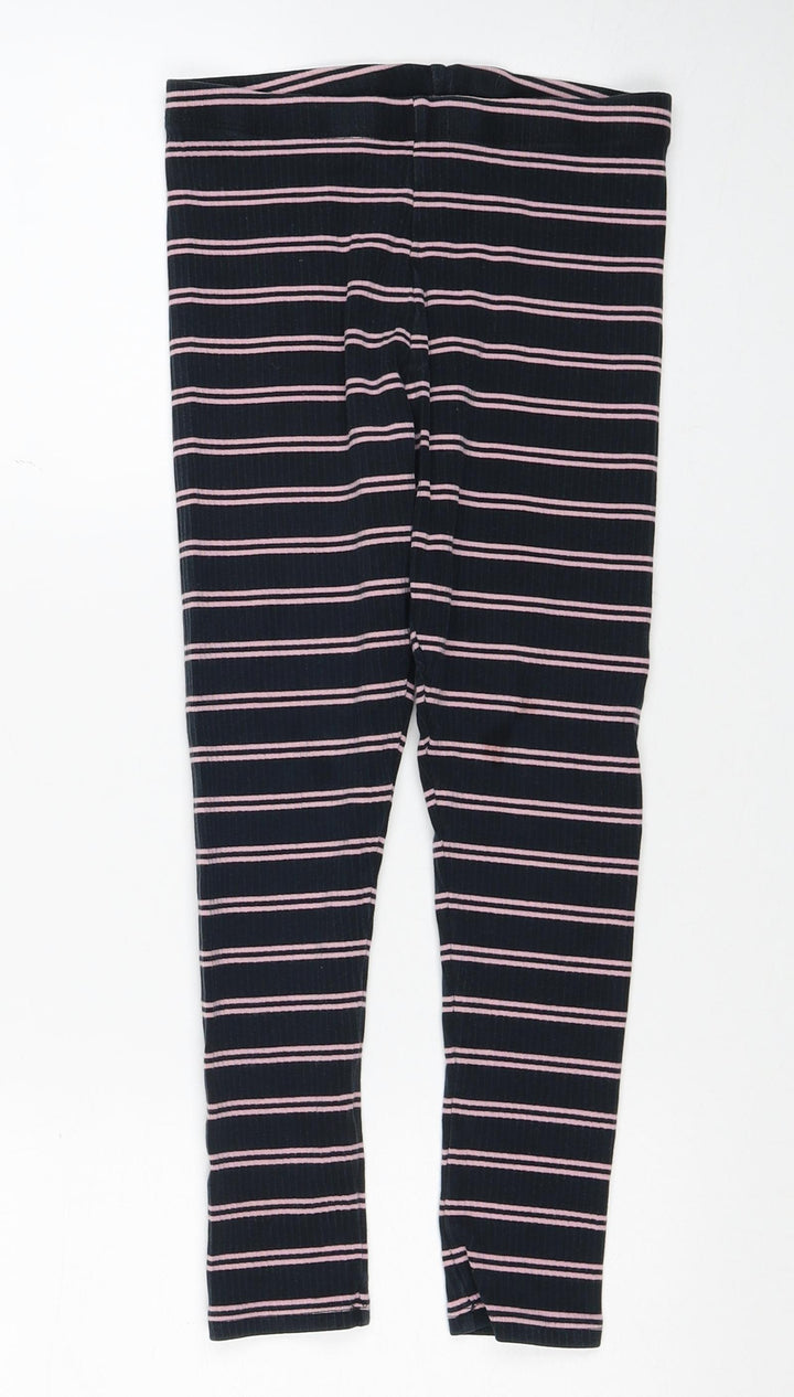 NEXT Girls Blue Striped Cotton Jogger Trousers Size 9 Months Regular Pullover - Leggings