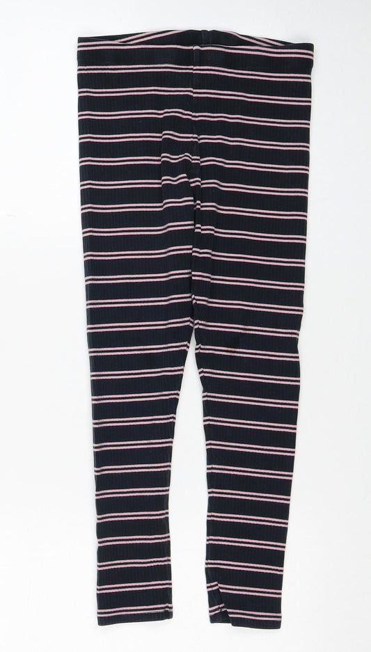NEXT Girls Blue Striped Cotton Jogger Trousers Size 9 Months Regular Pullover - Leggings