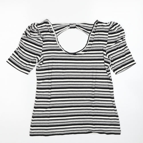 Linea Womens Black Striped Viscose Basic T-Shirt Size M Scoop Neck