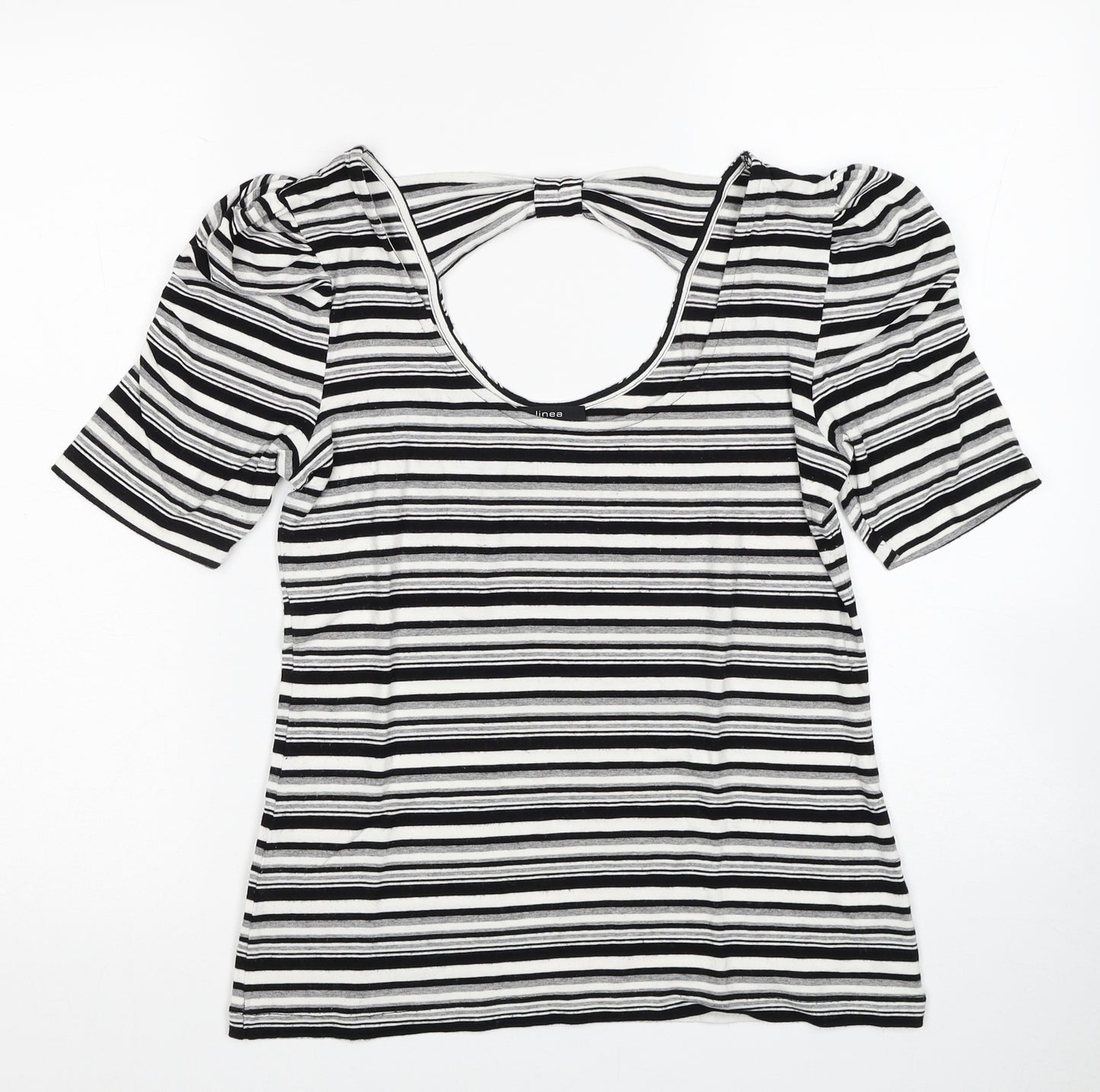 Linea Womens Black Striped Viscose Basic T-Shirt Size M Scoop Neck