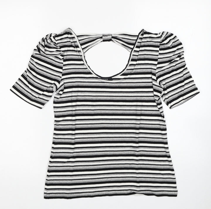 Linea Womens Black Striped Viscose Basic T-Shirt Size M Scoop Neck