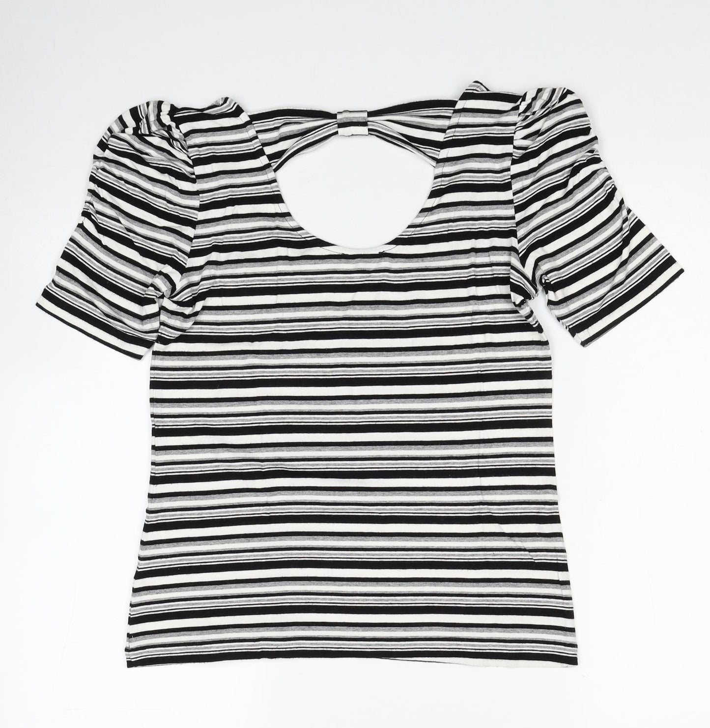 Linea Womens Black Striped Viscose Basic T-Shirt Size M Scoop Neck