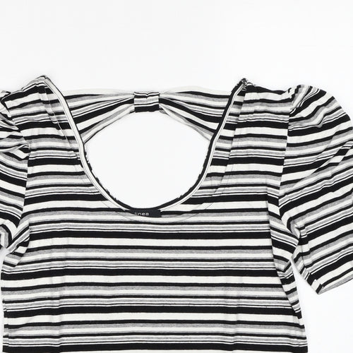 Linea Womens Black Striped Viscose Basic T-Shirt Size M Scoop Neck