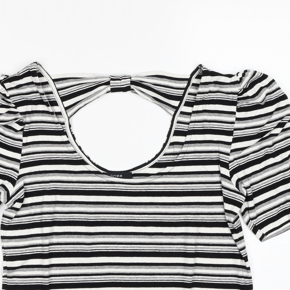 Linea Womens Black Striped Viscose Basic T-Shirt Size M Scoop Neck