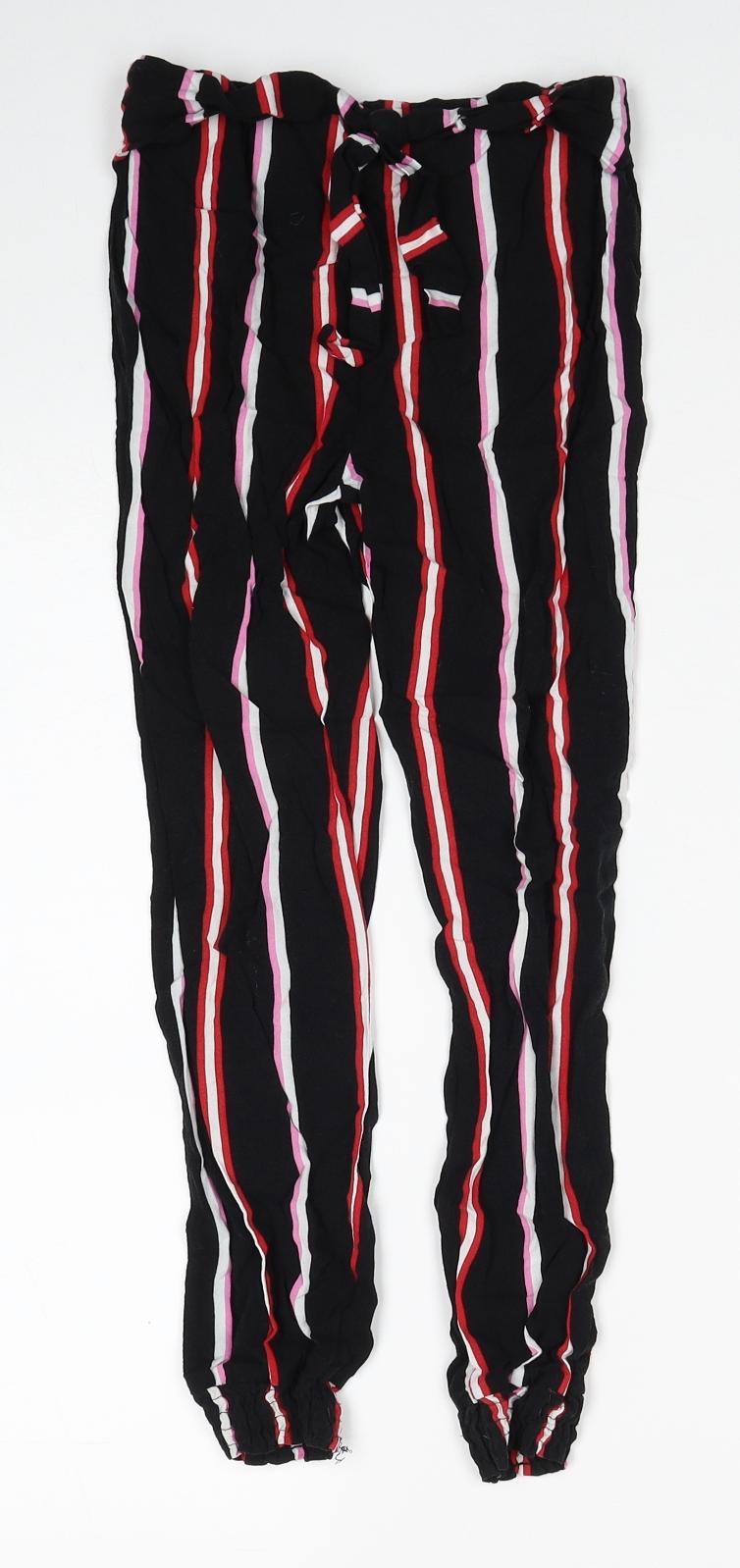 Primark Girls Black Striped Viscose Jogger Trousers Size 8-9 Years Regular Pullover