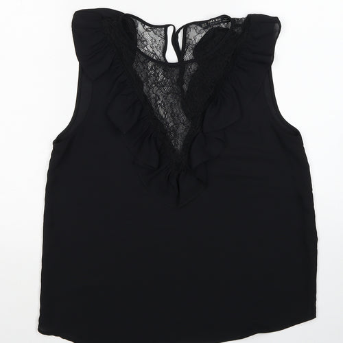 Zara Womens Black Polyester Basic Blouse Size M Scoop Neck