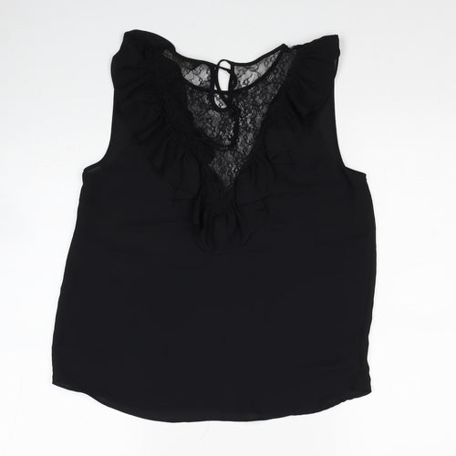 Zara Womens Black Polyester Basic Blouse Size M Scoop Neck