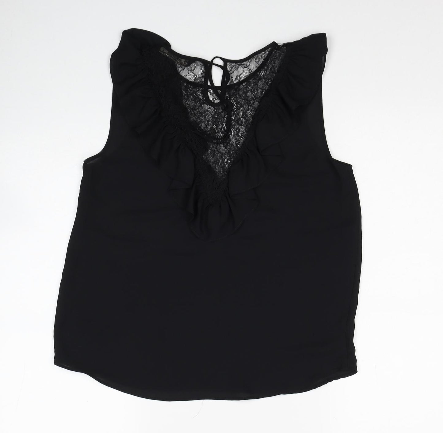 Zara Womens Black Polyester Basic Blouse Size M Scoop Neck