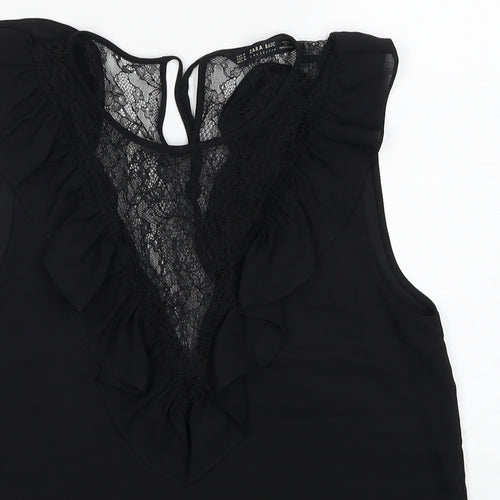 Zara Womens Black Polyester Basic Blouse Size M Scoop Neck