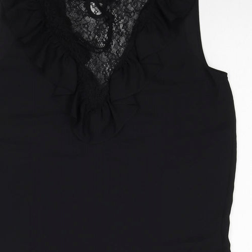 Zara Womens Black Polyester Basic Blouse Size M Scoop Neck
