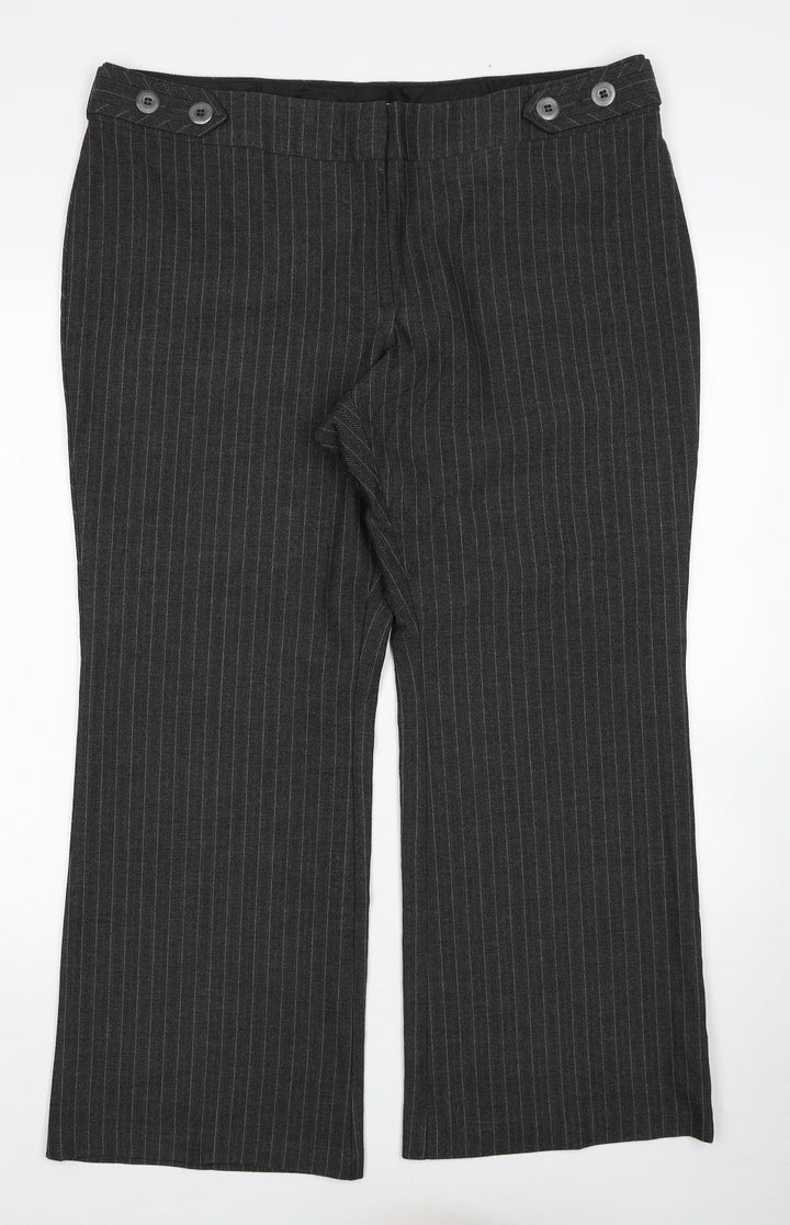 Marks and Spencer Womens Grey Striped Polyester Dress Pants Trousers Size 18 Regular Zip