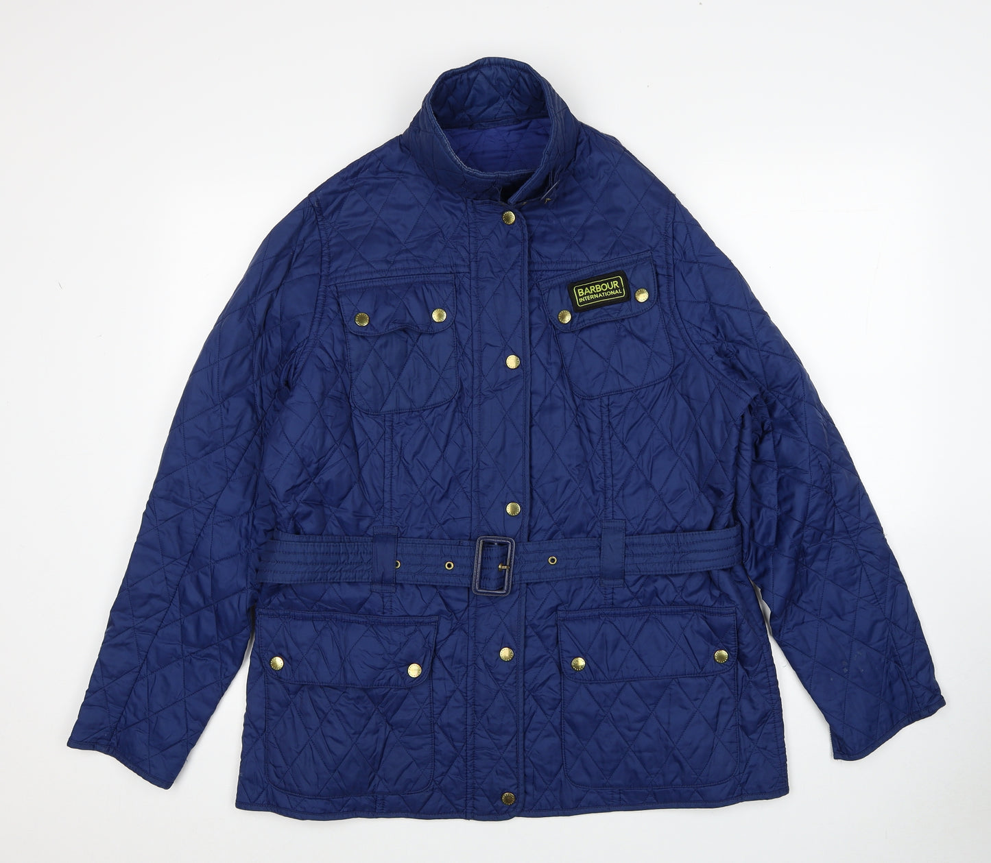 Barbour Womens Blue Geometric Quilted Jacket Size 18 Zip