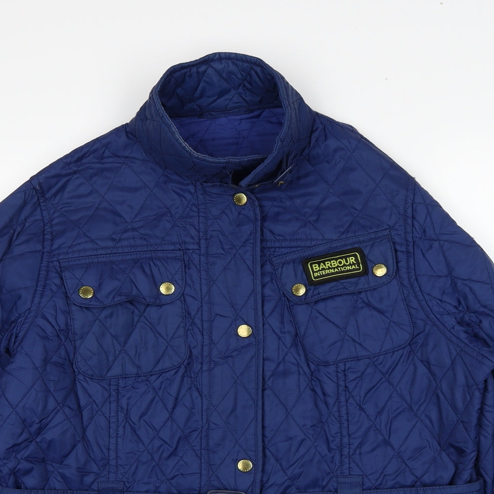 Barbour Womens Blue Geometric Quilted Jacket Size 18 Zip