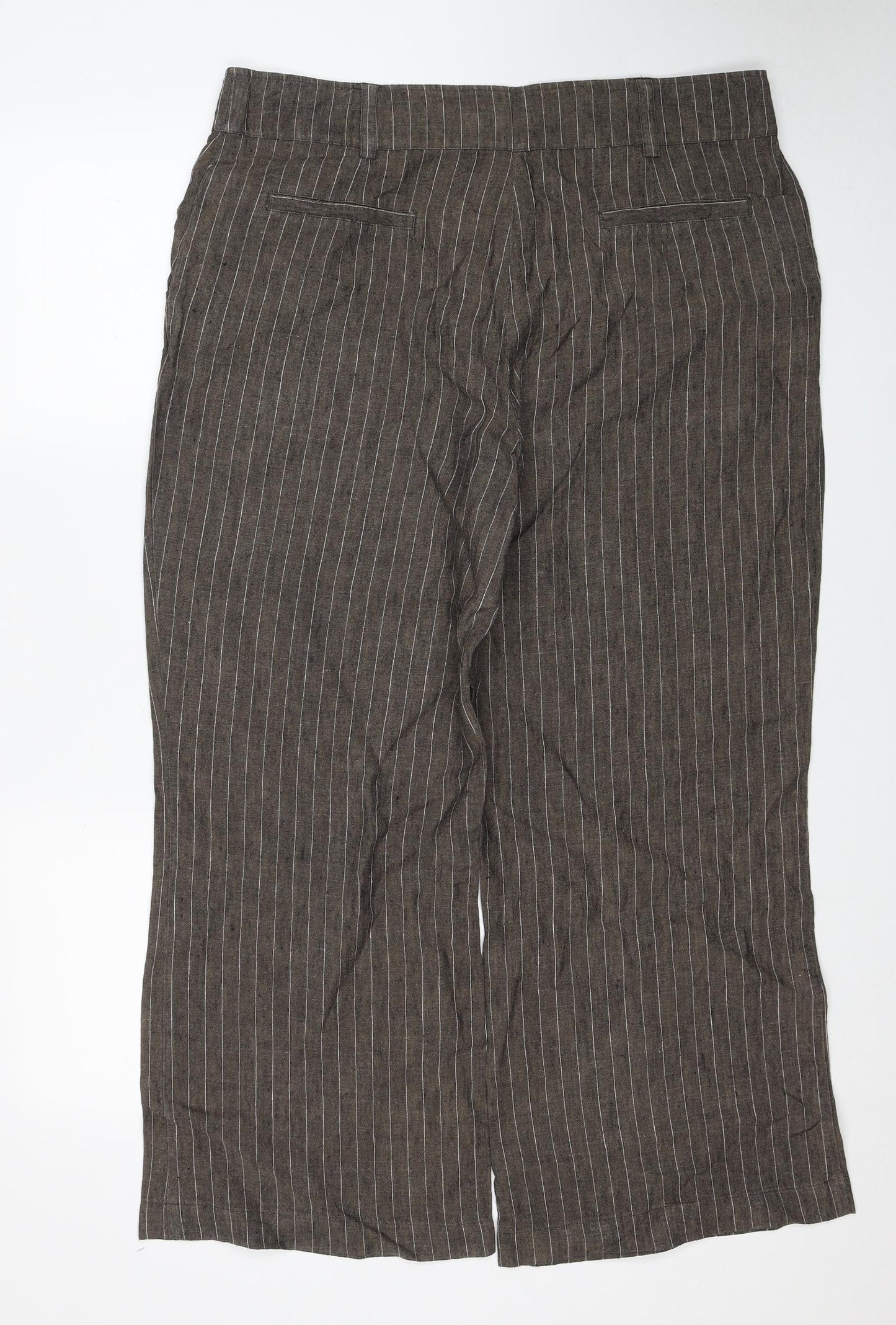 Per Una Womens Brown Striped Linen Trousers Size 18 Regular Zip