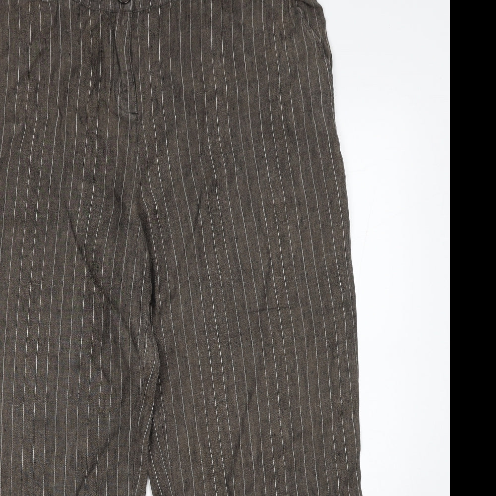 Per Una Womens Brown Striped Linen Trousers Size 18 Regular Zip