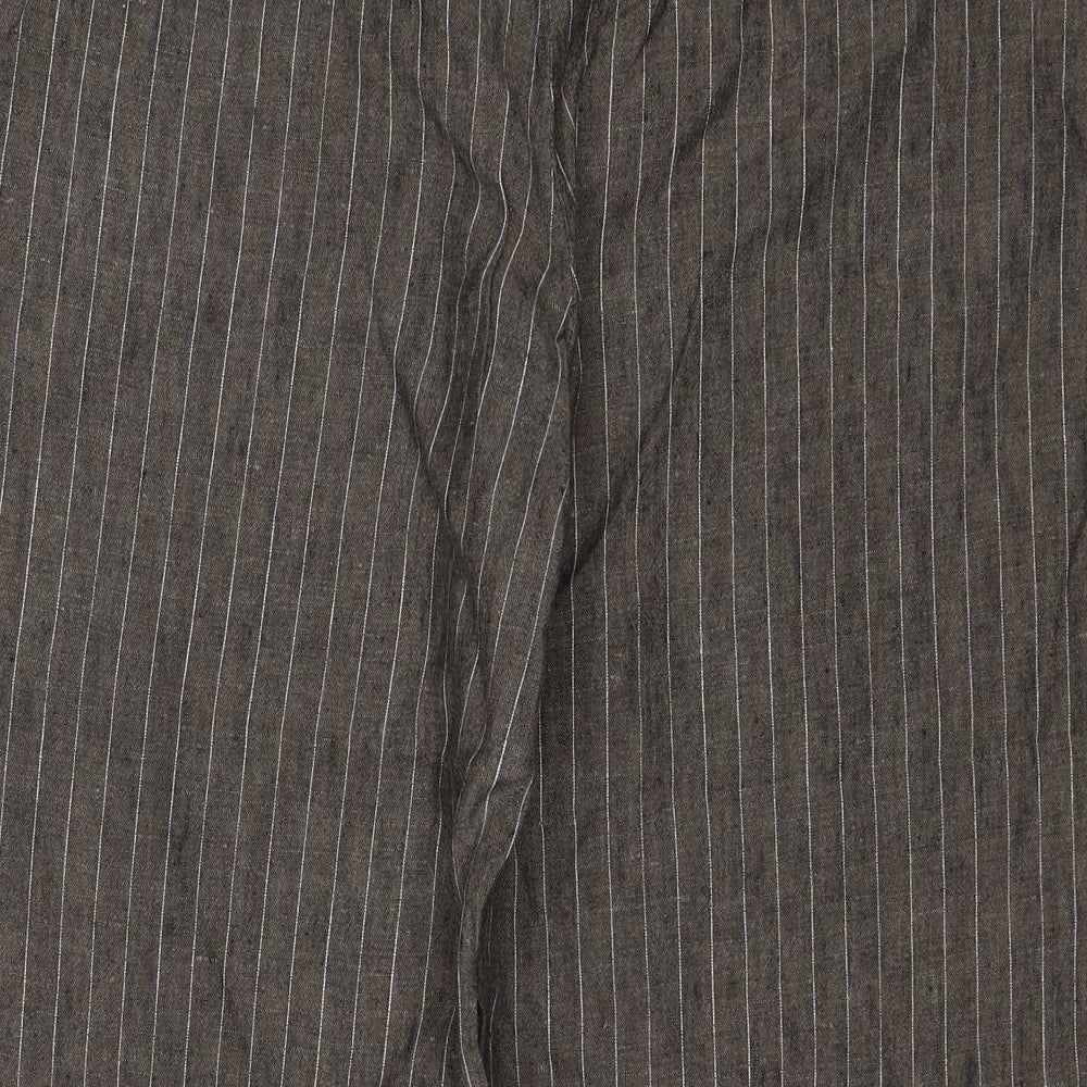 Per Una Womens Brown Striped Linen Trousers Size 18 Regular Zip